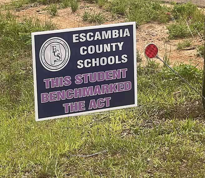One of the yard signs denoting a student’s achievement