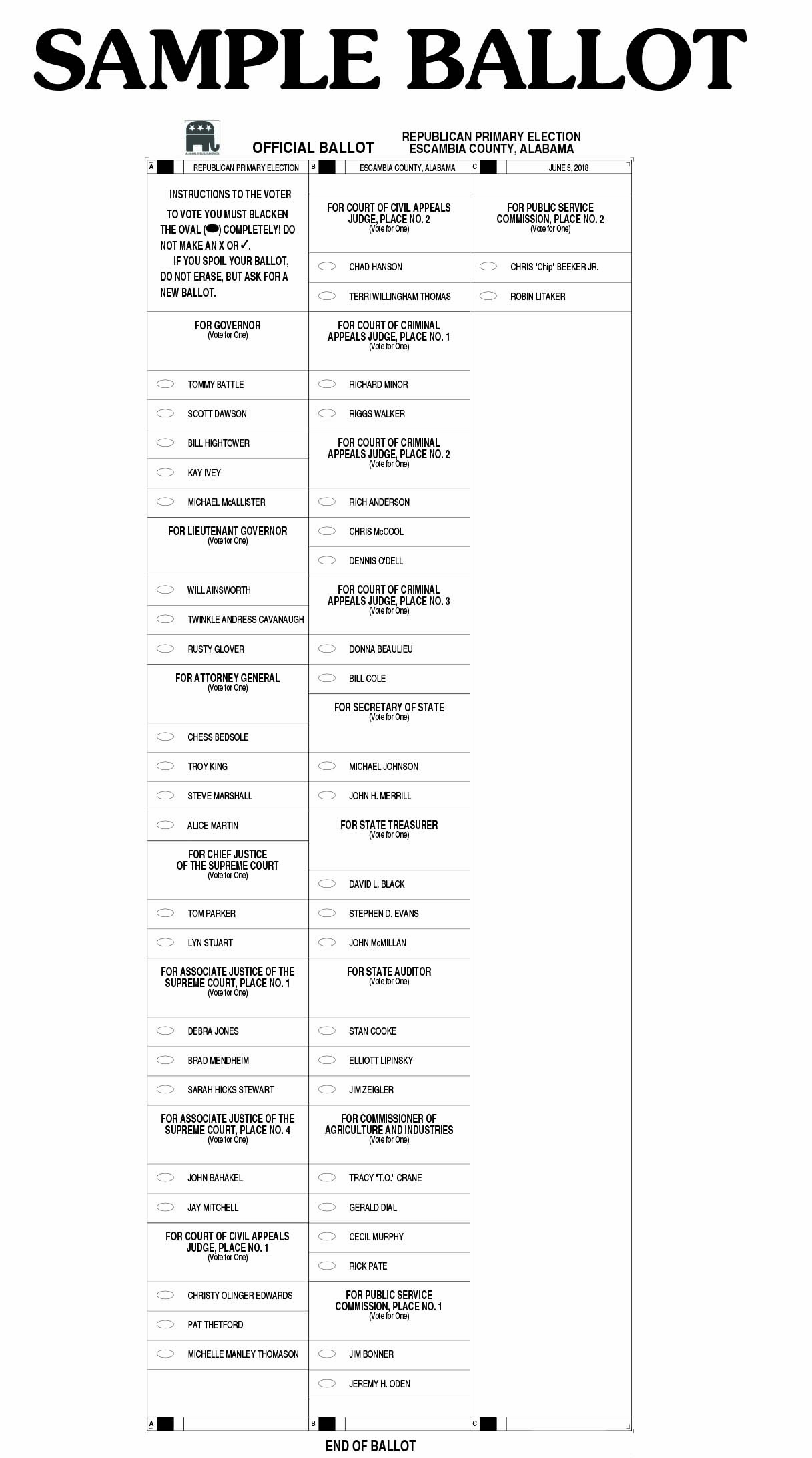 Alabama Republican Primary 2024 Sample Ballot - Audre Caprice